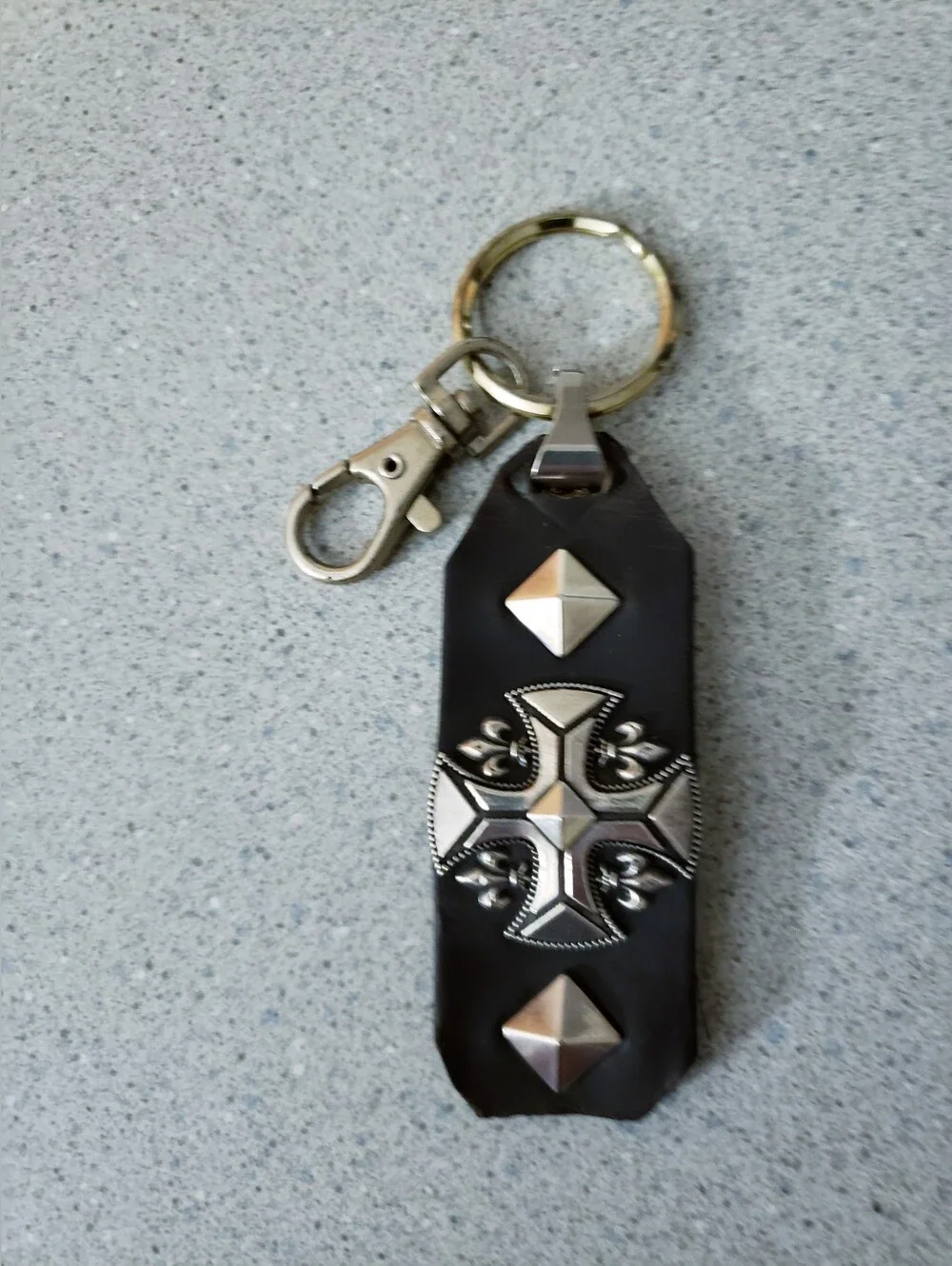 Sterling Leather Cross Keychain Heavy Metal